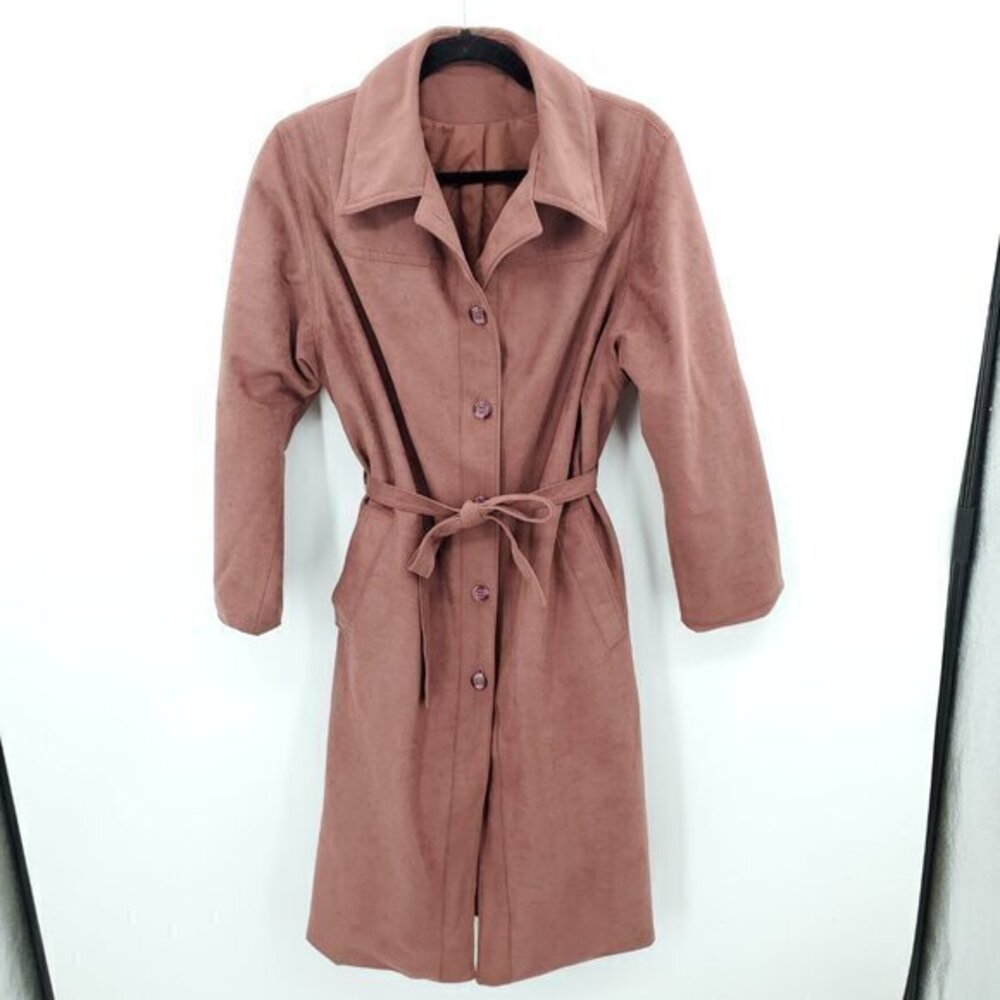 VTG Forecaster of Boston Faux Suede Belted Trench Coat XL Brown/Pink/Mauve/Dusty
